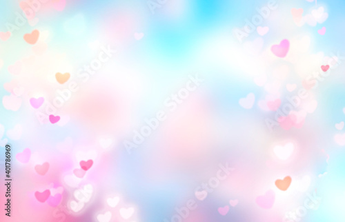 Pink and blue blurred hearts bokeh,valentine's background.Romantic glowing texture.Love concept illustration.