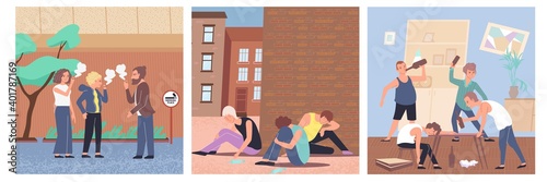 Colored Addiction Flat Icon Set