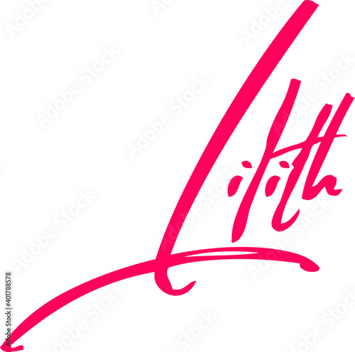 Female Name " Lilith "in Beautiful Cursive Calligraphy Dork Pink Color Text 