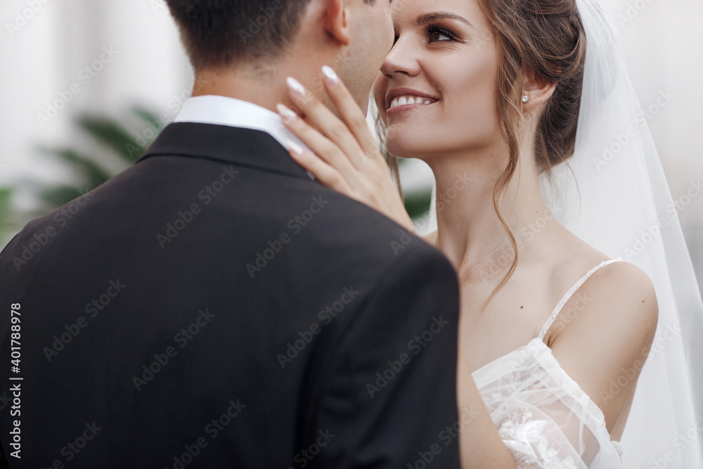 Wedding portrait of a smiling bride and groom Wedding portrait of a smiling bride and groom