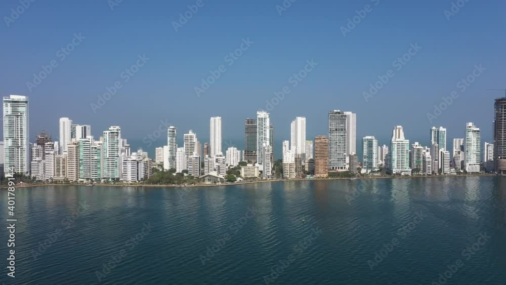 The skyline of Bocagrande buildings and views of the city aerial view The skyline of Bocagrande buildings and views of the city aerial view