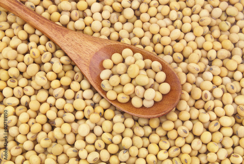 Soy beans with wooden spoon 