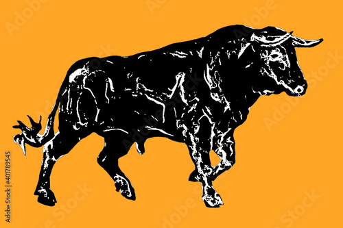   bull, silhouette isolated on a orange background