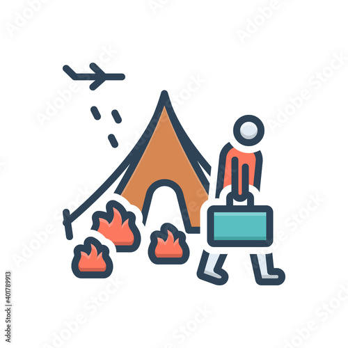 Color illustration icon for refugee