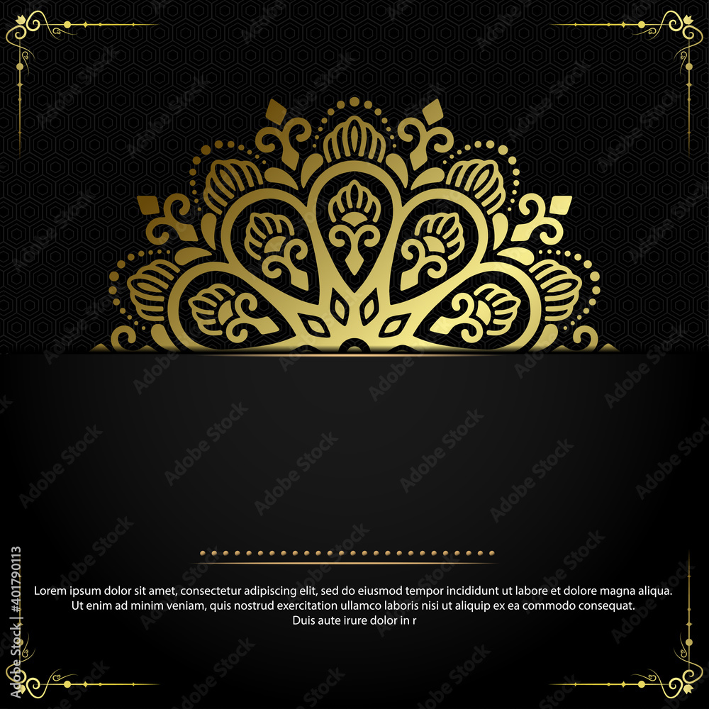 Luxury gold mandala ornate background for wedding invitation, book cover with mandala element style premium vector