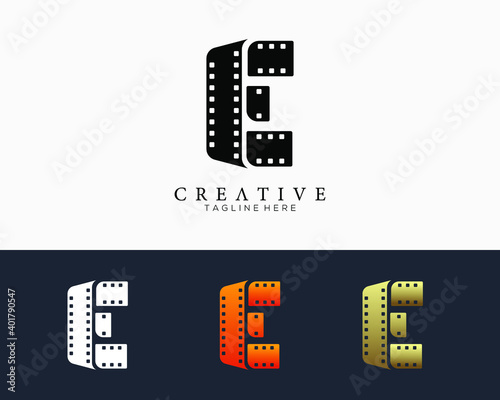 Set of colour letter E logo for strip film vector illustration.