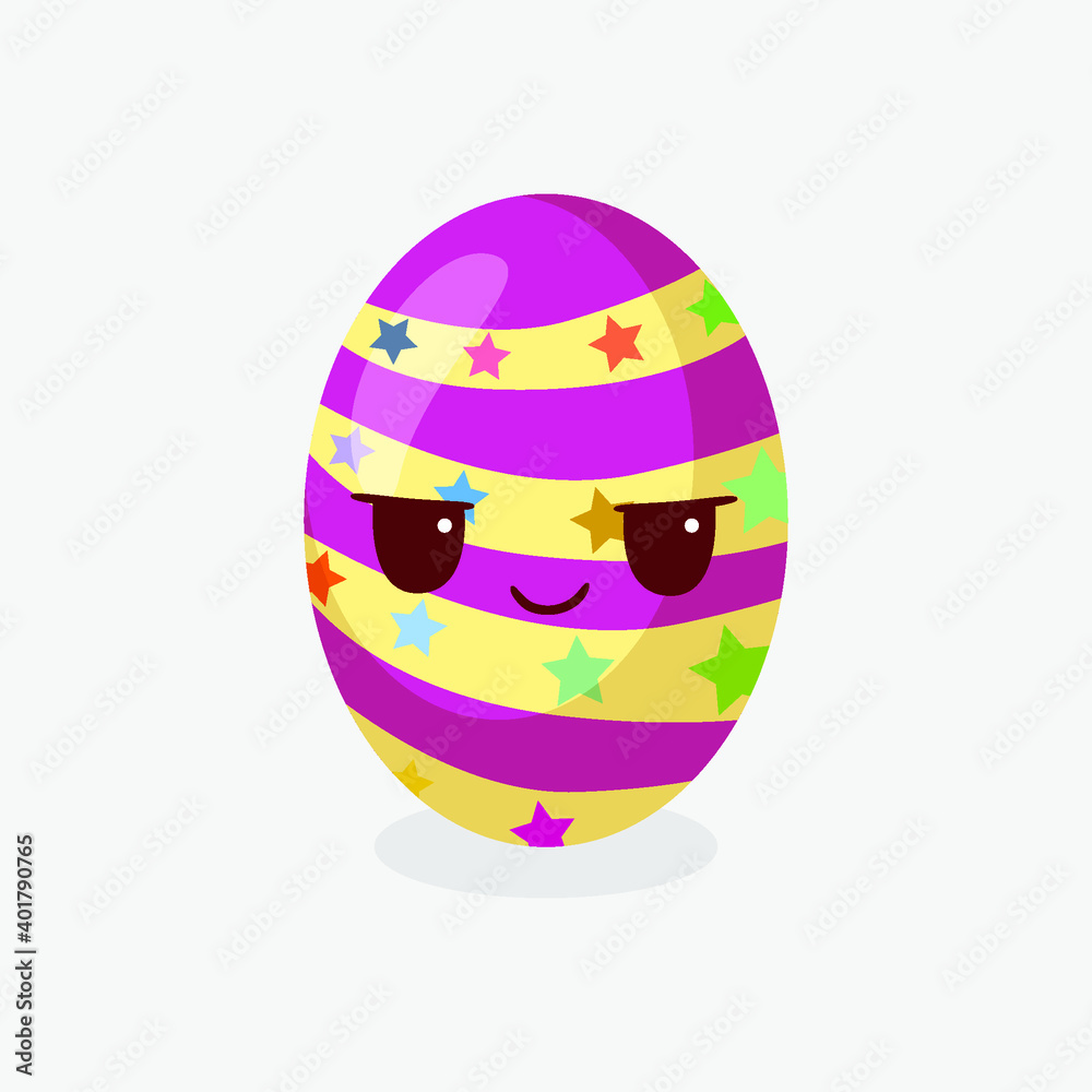 Easter egg in kawaii style and flat modern vector.