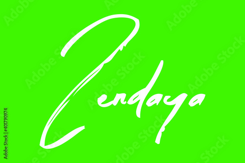 Zendaya Female Name Brush Calligraphy White Color Text On Green Background