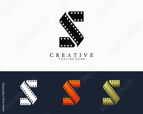 Set of colour letter S logo for strip film vector illustration