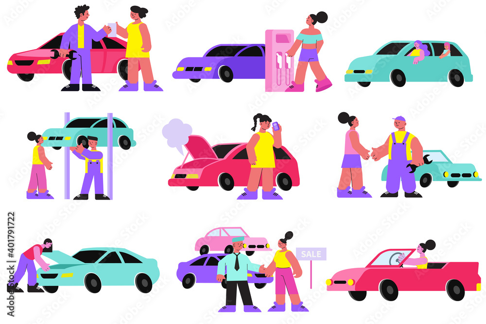 Fototapeta premium Woman Car Set
