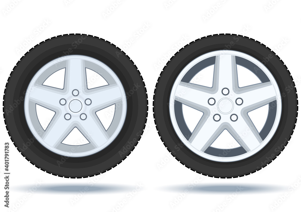 Fototapeta premium Car wheel, set. Realistic design. Vector illustration on a white background.