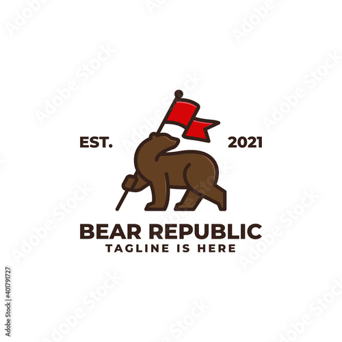 Bear Logo Holding Flag Mascot