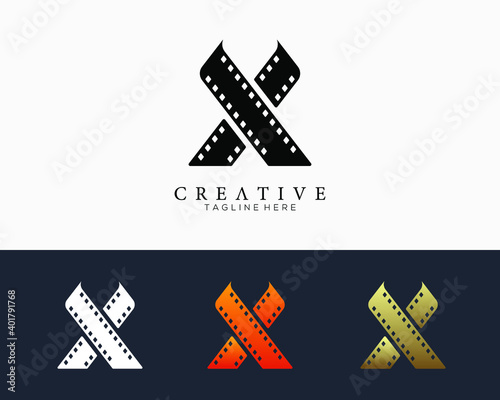 Set of colour letter X logo for strip film vector illustration
