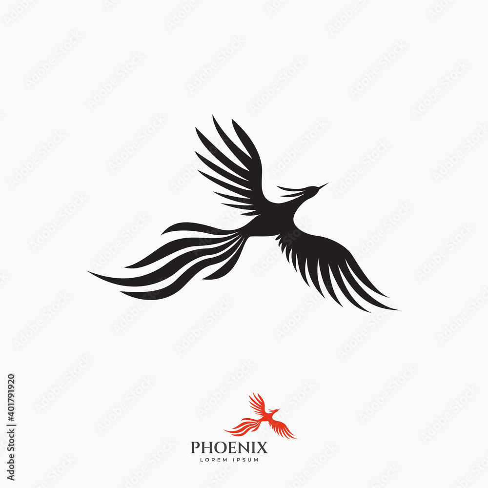 Obraz premium Phoenix flying fire bird vector abstract logo icon design template