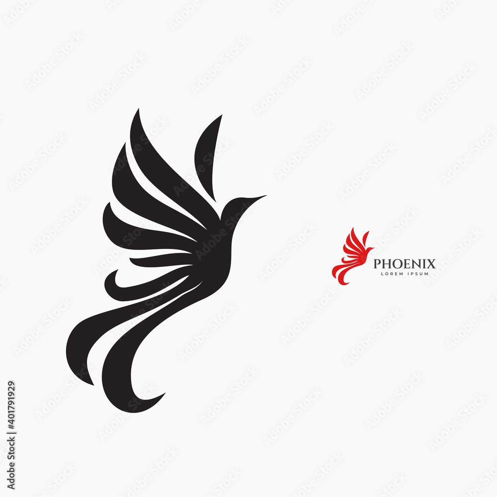 Obraz premium Phoenix flying fire bird vector abstract logo icon design template