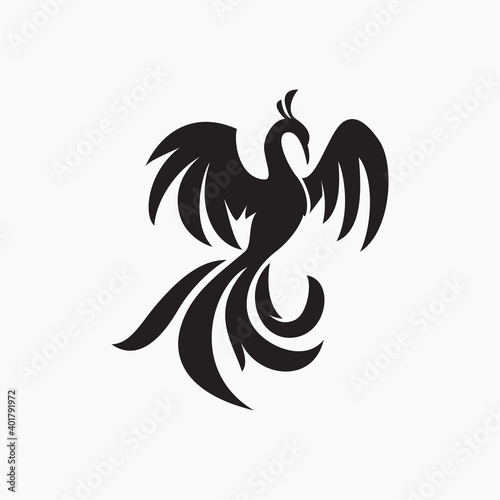 Phoenix flying fire bird vector abstract logo icon design template