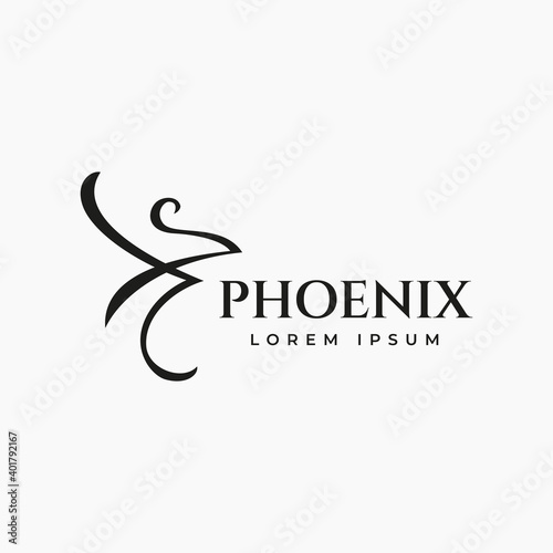 Phoenix flying fire bird vector abstract logo icon design template
