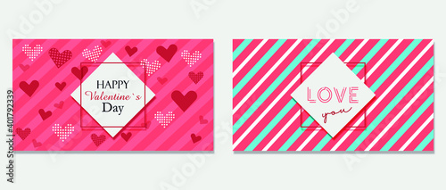 Valentine's day banner with holiday symbols, hearts, letters on a bright background with wishes for a happy holiday. Template for a flyer, invitation and greeting card for the holiday