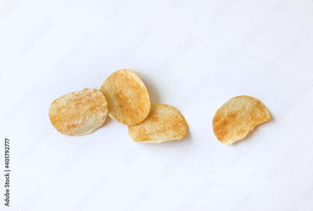 potato chips isolated on white background. snack potato chips isolated on white background. snack