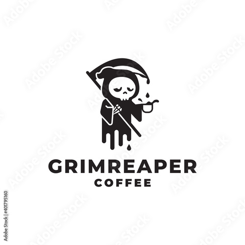 Cute Grim Reaper Hold A Coffee Mug Logo