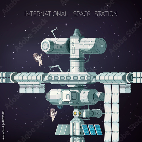 Fototapeta Naklejka Na Ścianę i Meble -  Orbital International Space Station Flat Composition