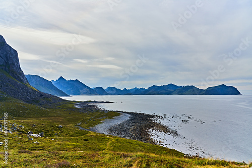 ocean and mountains of the vesteral islands in northern norway photo