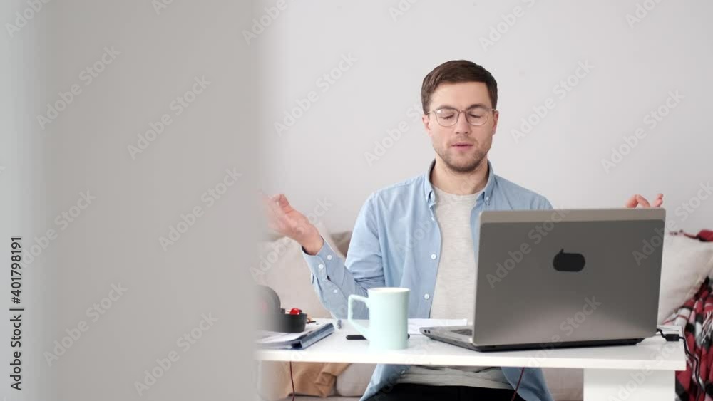 sitting infront of the laptop during meeting to reduce corona virus infection business computer headset businessman young call headphones office operator woman service person phone customer sitting infront of the laptop during meeting to reduce corona virus infection business computer headset businessman young call headphones office operator woman service person phone customer