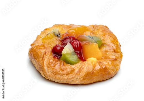 danish pastry with fruits isolated on white background