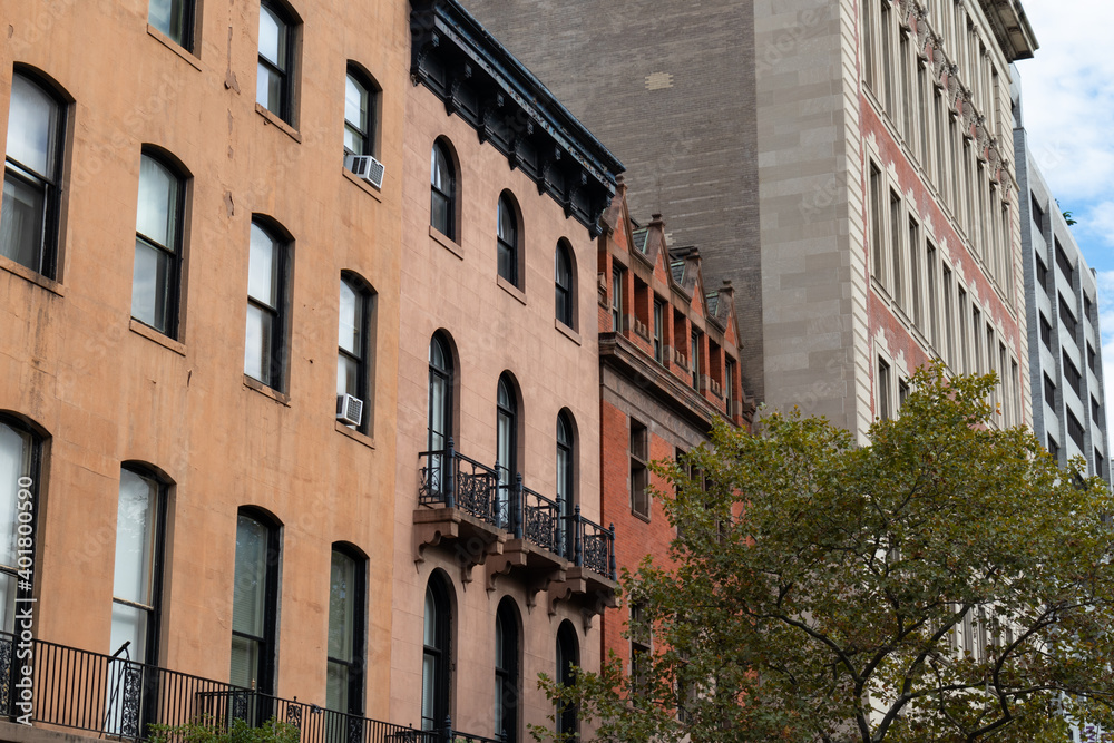 Row of Colorful Old Residential Buildings in Gramercy Park of New York City