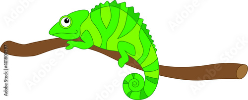 Chameleon sitting on the branch isolated icon. Vector illustration.