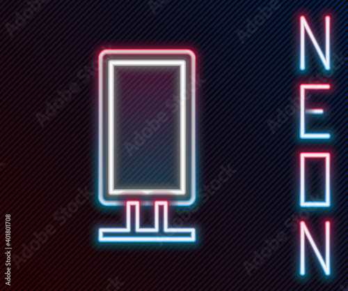 Glowing neon line Big full length mirror for bedroom, shops, backstage icon isolated on black background. Colorful outline concept. Vector Illustration.