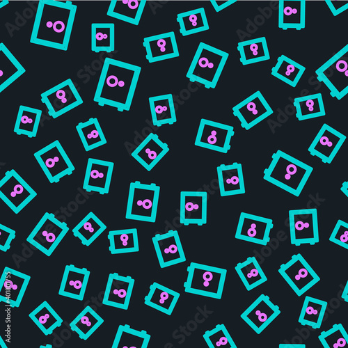 Line Safe icon isolated seamless pattern on black background. The door safe a bank vault with a combination lock. Reliable Data Protection. Vector Illustration.