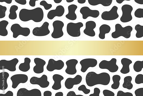 シンプルな牛柄と金色リボンのテクスチャー：2021年の干支・牛の模様 - はがきサイズ・シームレス 