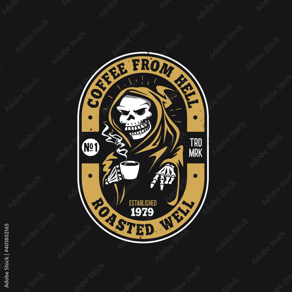 Retro coffee shop logo with skull character