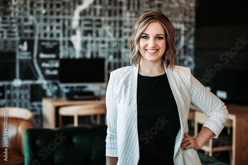 Female Caucasian brunette modeling in downtown Omaha Nebraska USA