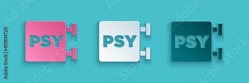 Paper cut Psychology icon isolated on blue background. Psi symbol. Mental health concept, psychoanalysis analysis and psychotherapy. Paper art style. Vector.