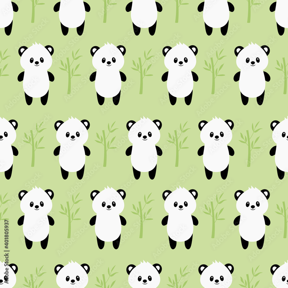 Seamless pattern with cute cartoon panda. Vector illustration.