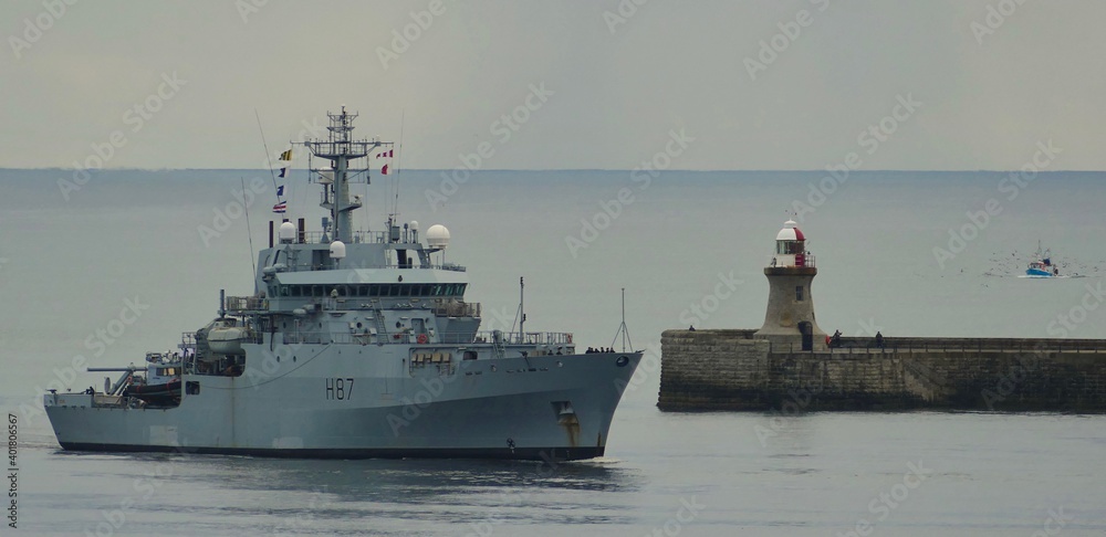 Warship entering the Tyne 
