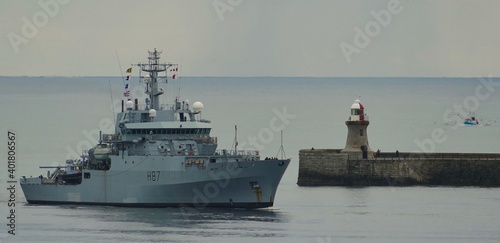Warship entering the Tyne 
