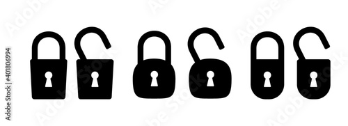 Set of locks black and white vector icon. Padlock vector illustration set on a white isolated background