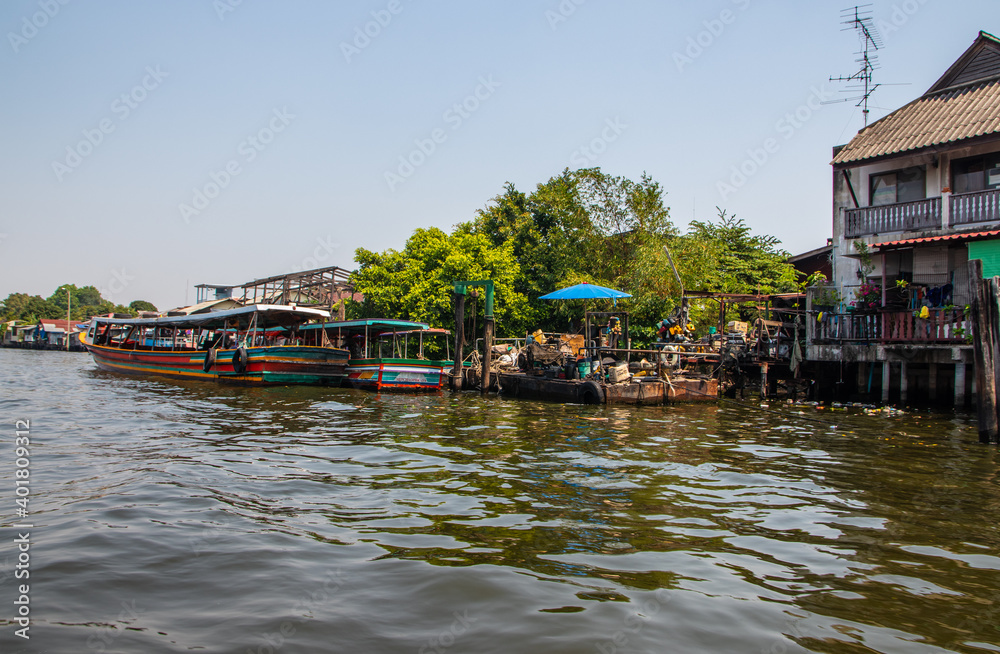 Fototapeta premium Canal of the Chao Phraya River Bangkok Thailand Asia