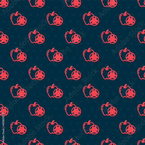 Red line Genetically modified apple icon isolated seamless pattern on black background. GMO fruit. Vector.