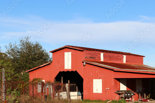 Old abandoned barns visible from public property