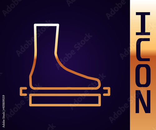 Gold line Flat foot icon isolated on black background. Vector.