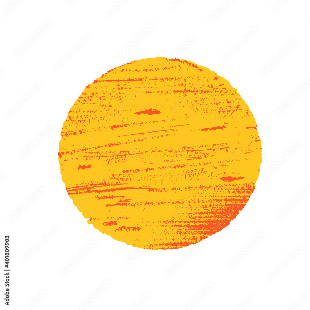 Sun in grunge style. Orange circle on white background. - obrazy, fototapety, plakaty 