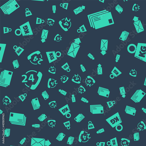 Set Envelope, Envelope, Telephone 24 hours support and Weight on seamless pattern. Vector.