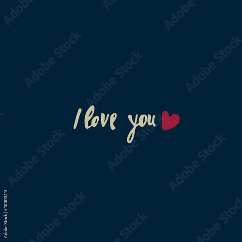 I Love You hand-lettered phrase decorated with heart shape. Love confession vector design. Greeting card, social media post template on dark background. Love, Romance, Valentines Day concept