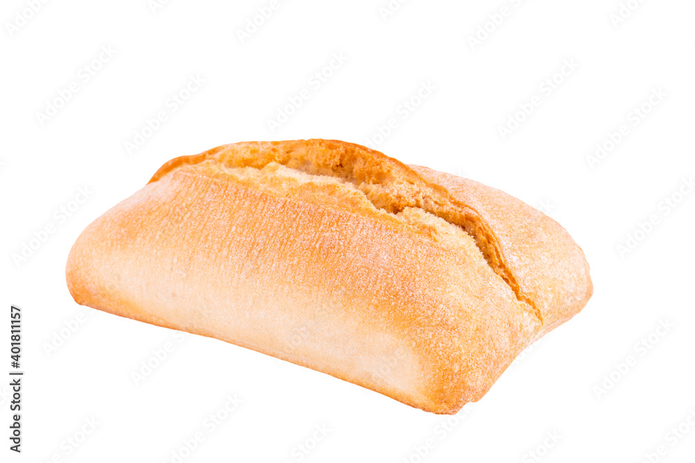 Isolated clipping path white background of organic flour mixed gold brown bread homemade baked italian ciabatta french toast baguette whole wheat rye oat loaf with healthy seed gluten free