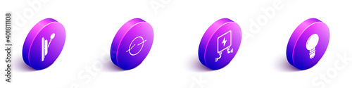 Set Isometric Electrical panel, Electric circuit scheme, Electric transformer and Light bulb with concept of idea icon. Vector.