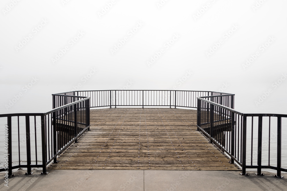 Wood and Metal Pier in Fog